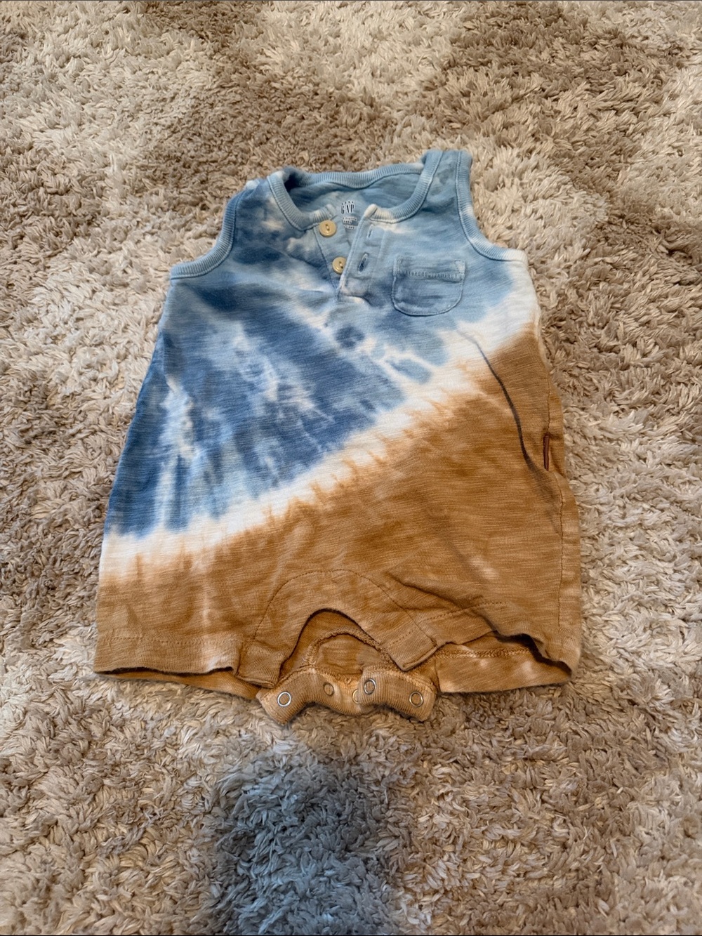 GAP Blue and Brown Tie-Dye Sleeveless Baby Romper